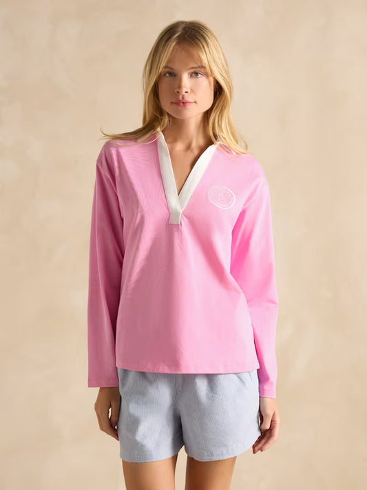 Joules Tallie Pink Combed Cotton Collared Top