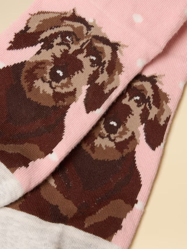 Joules Women's Everyday Pink & Grey Dog Cotton Blend Socks 2 Pack (size 4-8)