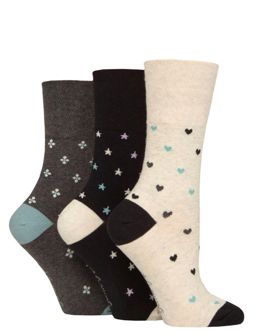 Sockshop Gentle Grip Women’s Cotton Patterned  Socks 3 Pair