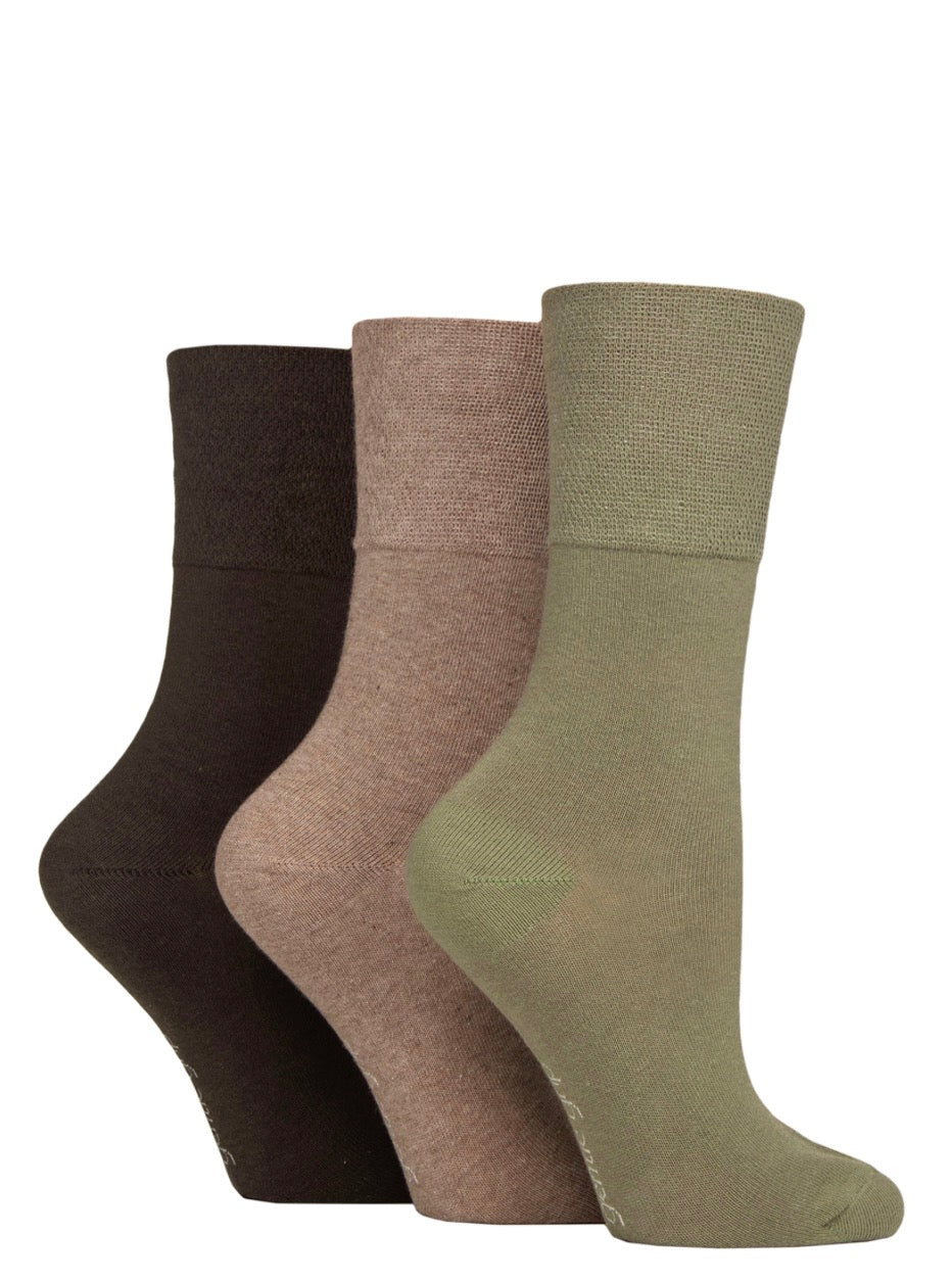 Sockshop Gentle Grip Cotton 3 Pair Khaki Socks