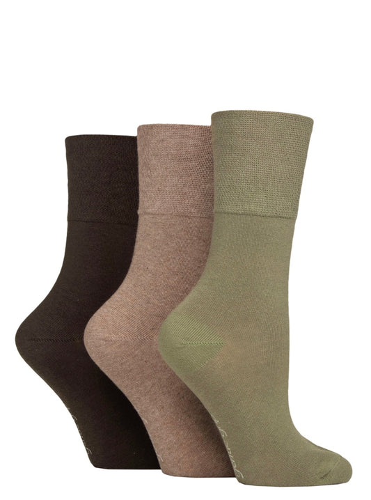 Sockshop Gentle Grip Cotton 3 Pair Khaki Socks