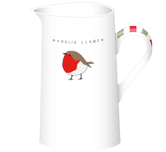 Belly Button Nadolig Llawen Plump Robin Ceramic Jug