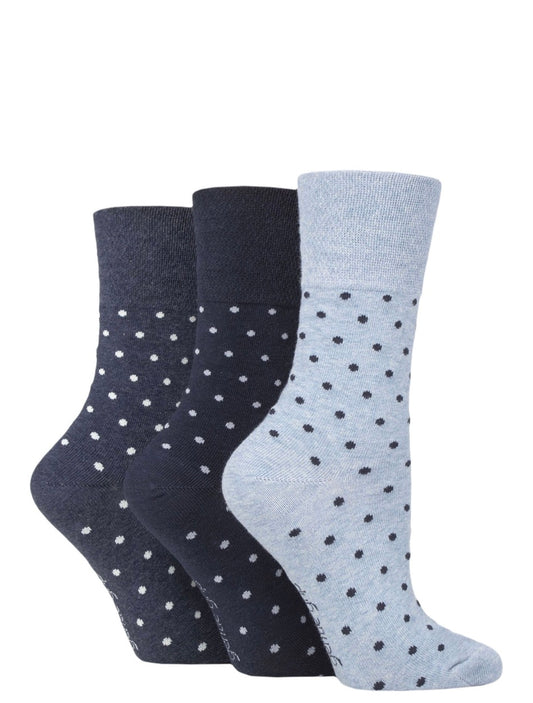 Sockshop Gentle Grip Women’s Cotton Patterned  Socks 3 Pair Blue