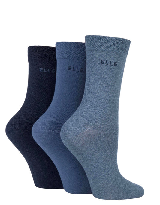 Elle Women’s Cotton Socks With Smooth Toes 3 Pair Denim