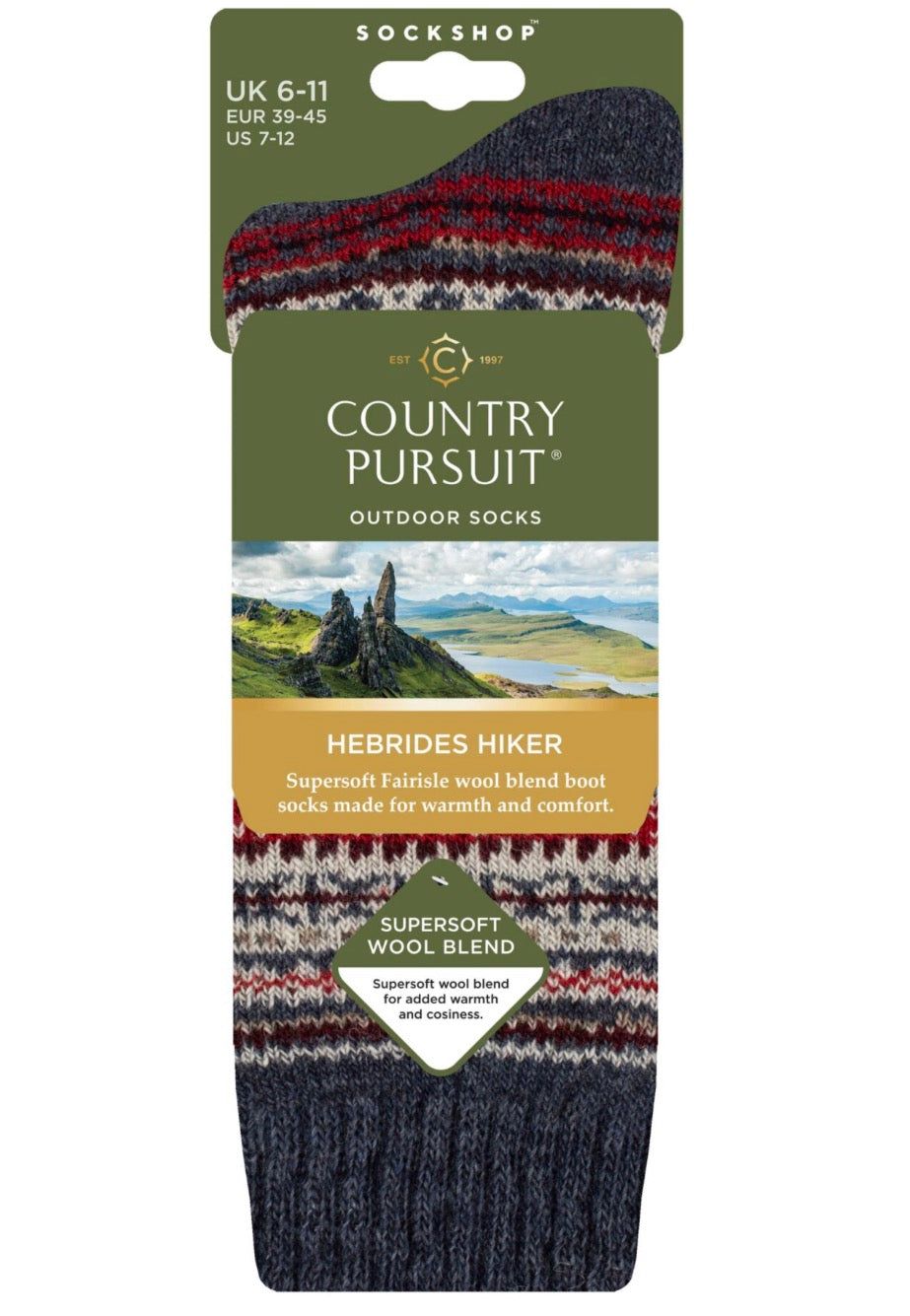 Country Pursuit Men’s Hebrides Hiker Wool Boot Socks Black