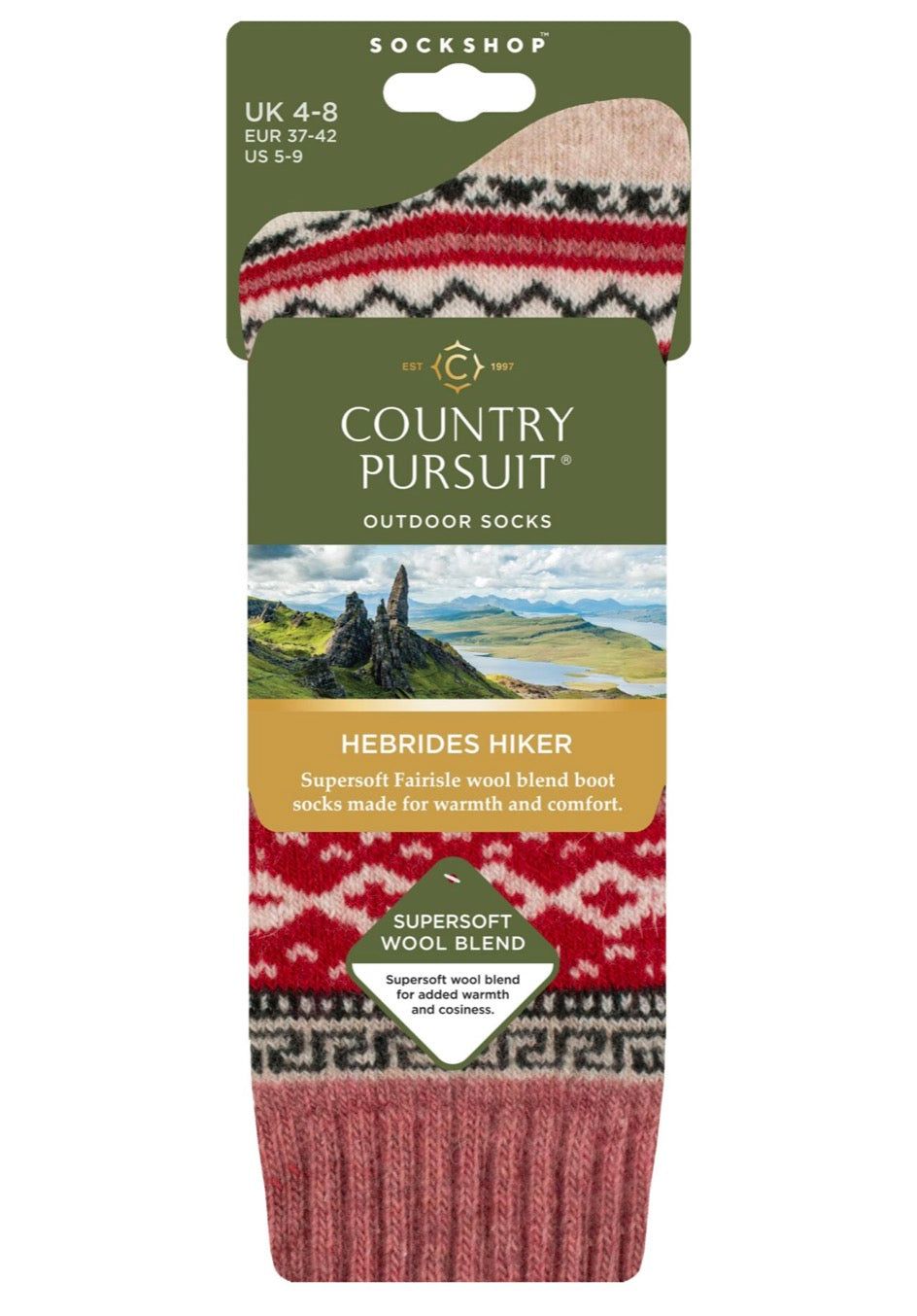 Country Pursuit Women’s Hebrides Hiker Wool Boot Socks Pink
