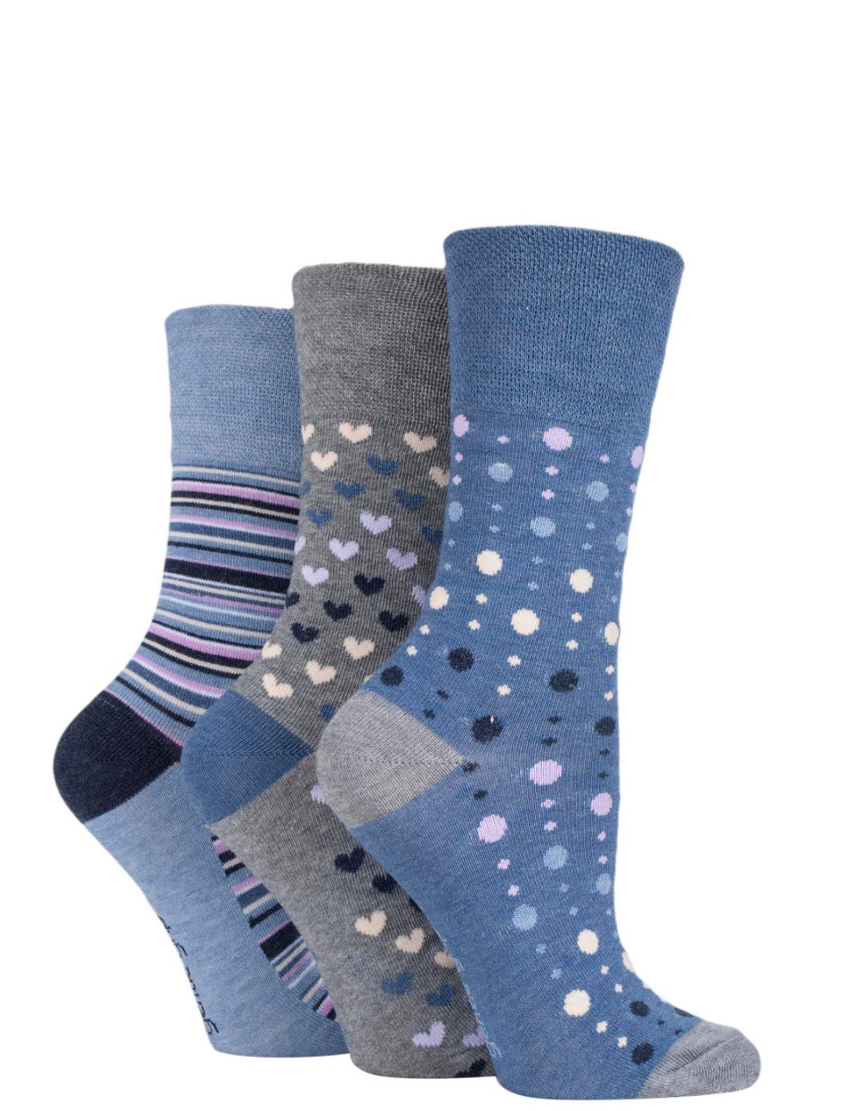 Sockshop Gentle Grip Bamboo Women’s Cotton Patterned  Socks 3 Pair
