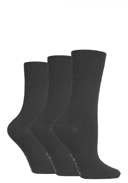 Sockshop Gentle Grip Women’s Cotton Plain Socks 3 Pair Charcoal