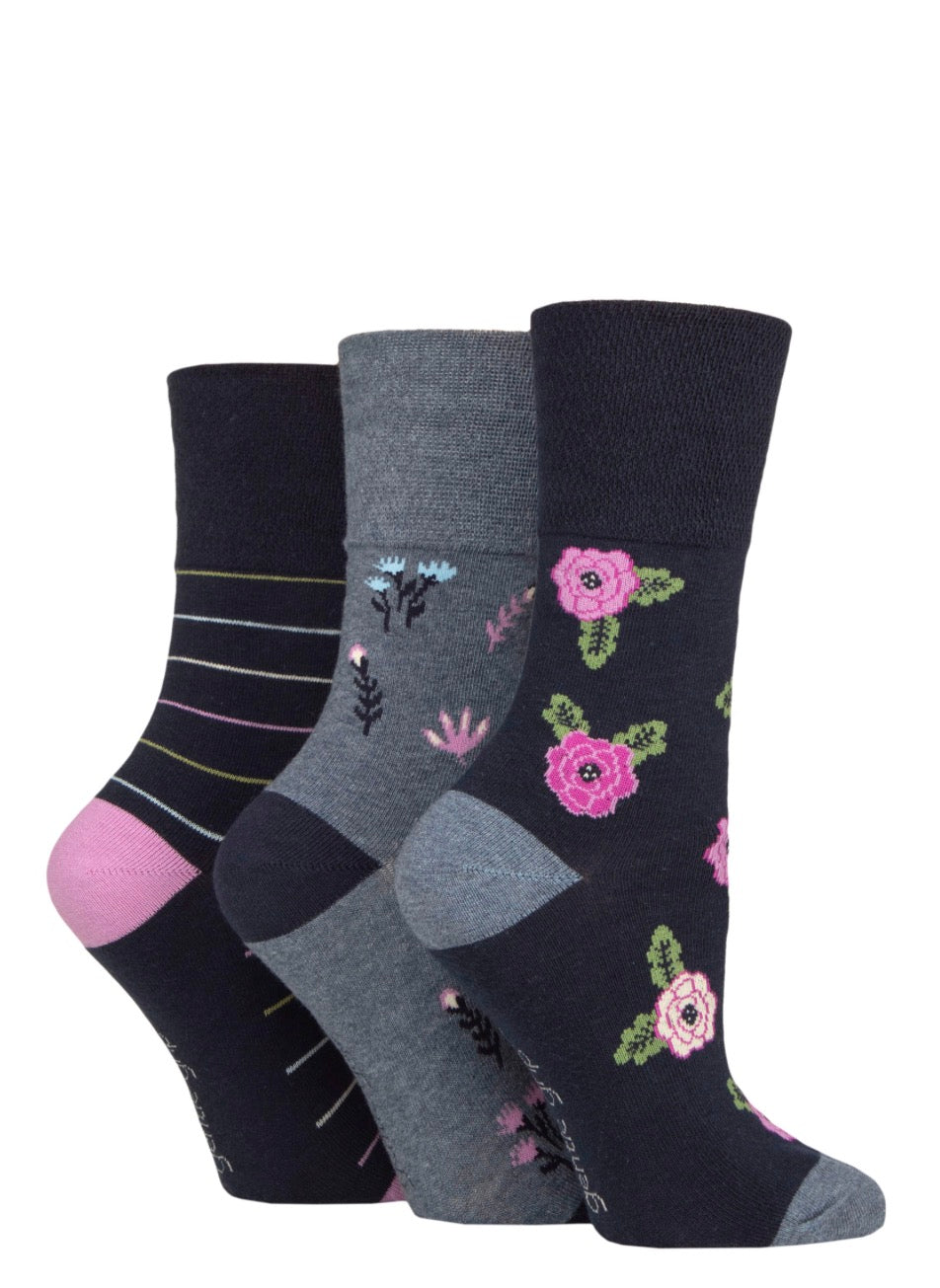 Sockshop Gentle Grip Women’s Cotton Patterned  Socks 3 Pair