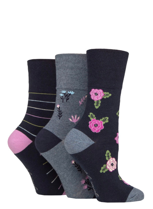 Sockshop Gentle Grip Women’s Cotton Patterned  Socks 3 Pair