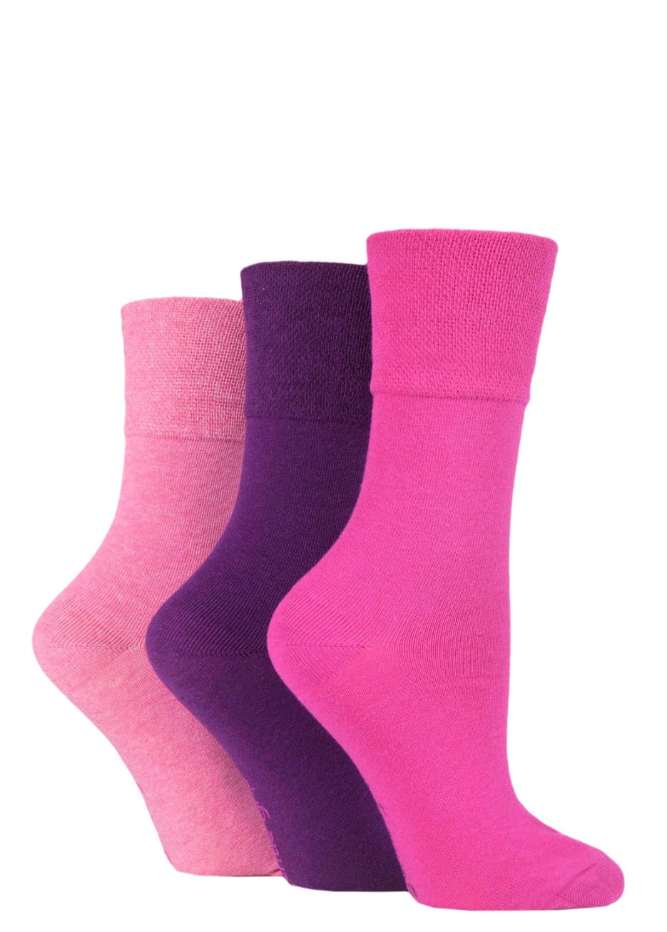 Sockshop Gentle Grip Kids Plain Cotton Socks 3-Pair Pink