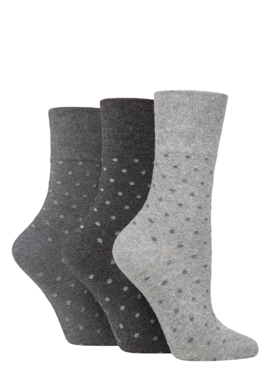 Sockshop Gentle Grip Women’s Cotton Patterned  Socks 3 Pair Grey