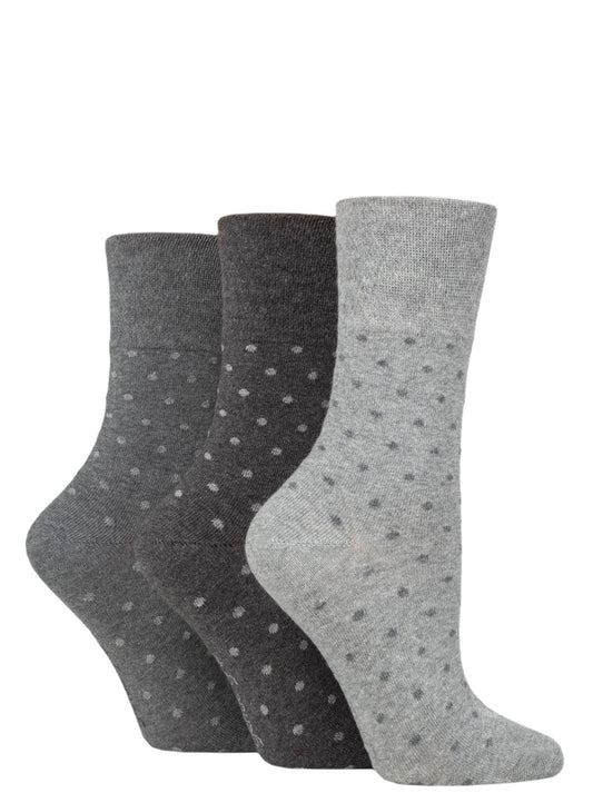 Sockshop Gentle Grip Women’s Cotton Patterned  Socks 3 Pair Grey