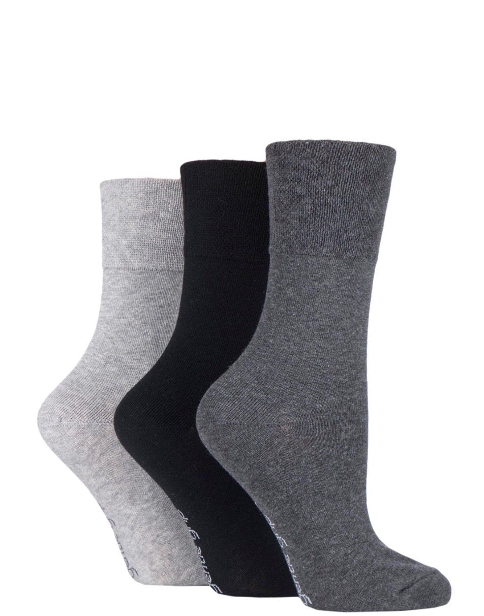 Sockshop Gentle Grip Kids Plain Cotton Socks 3-Pair Grey