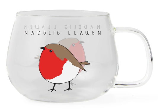Belly Button Borosilicate Glass Nadolig Llawen Plump Robin Mug