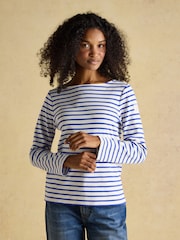Joules Harbour Blue/Cream Boat Neck Long Sleeve Breton Stripe Top