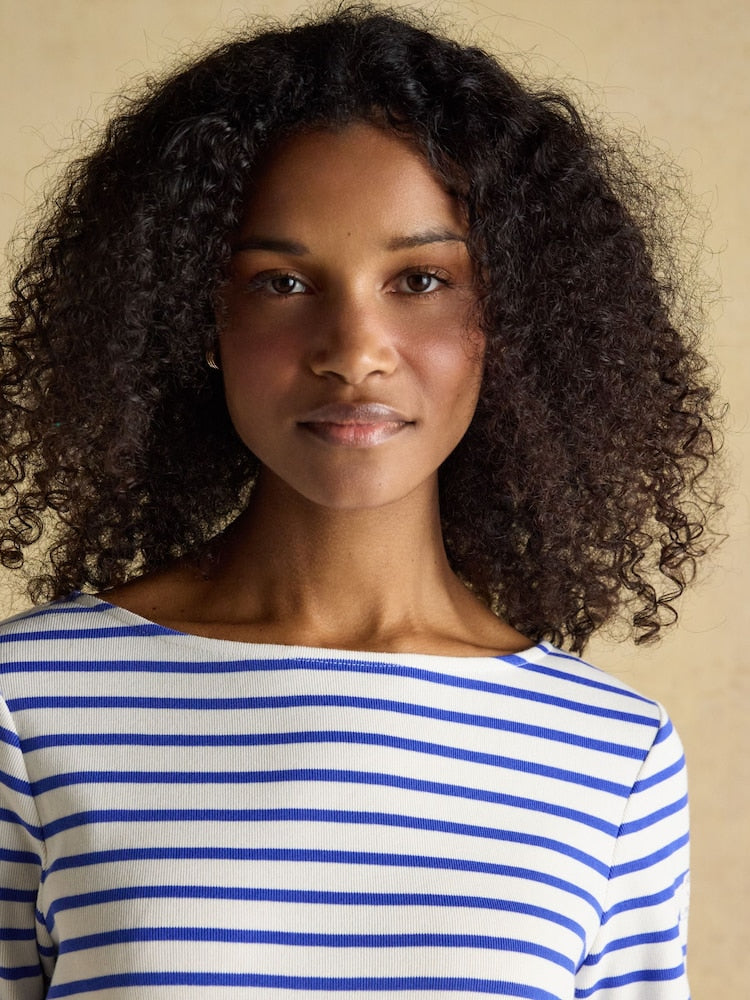 Joules Harbour Blue/Cream Boat Neck Long Sleeve Breton Stripe Top