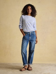 Joules Harbour Blue/Cream Boat Neck Long Sleeve Breton Stripe Top