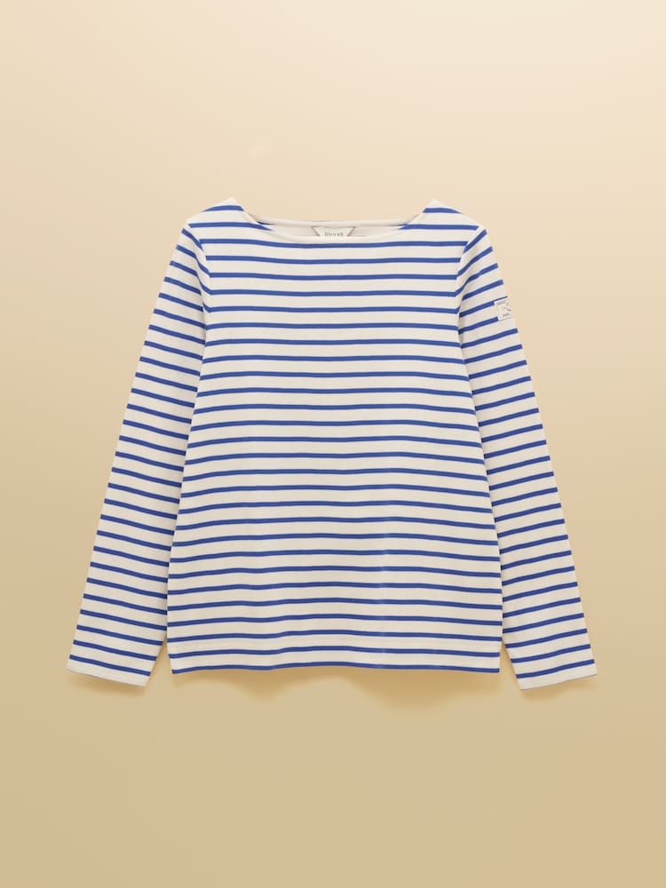 Joules Harbour Blue/Cream Boat Neck Long Sleeve Breton Stripe Top