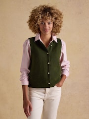 Joules Holly Khaki Green Button Through Knitted Vest