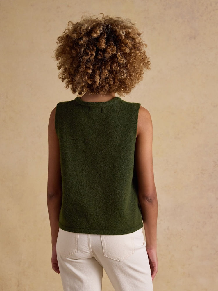 Joules Holly Khaki Green Button Through Knitted Vest