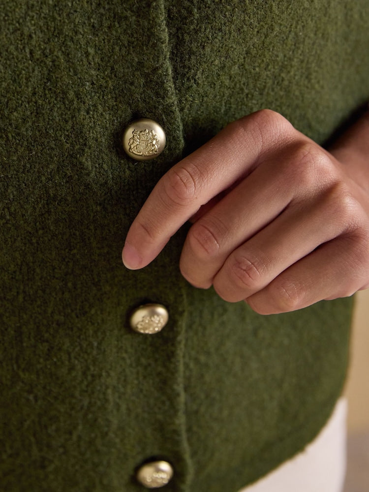 Joules Holly Khaki Green Button Through Knitted Vest