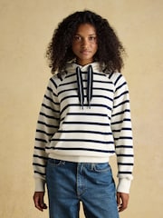 Joules Milbourne Cream & Navy Striped Cotton Blend Hoody