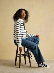 Joules Milbourne Cream & Navy Striped Cotton Blend Hoody