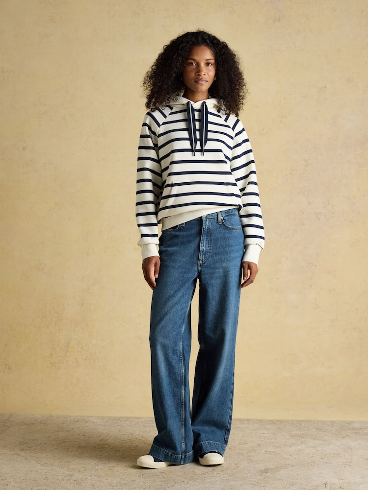 Joules Milbourne Cream & Navy Striped Cotton Blend Hoody