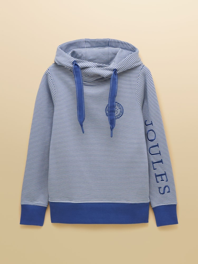 Joules Rushton Blue Striped Cotton Cowl Neck Hoodie