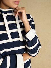 Joules Navy & Cream Striped Cotton Blend Sweatshirt with Buttoned Funnel Neck