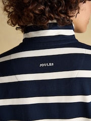 Joules Navy & Cream Striped Cotton Blend Sweatshirt with Buttoned Funnel Neck