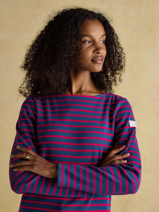 Joules Harbour Red & Blue Stripe Boat Neck 100% Cotton Breton Top