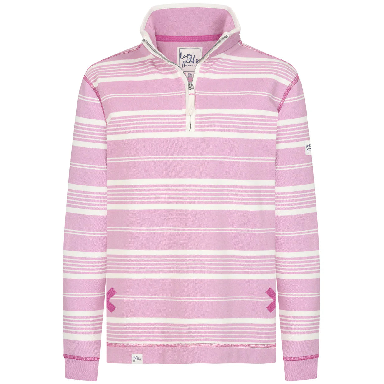 Pique 1/4 Zip Stripe Sweatshirt - Pink