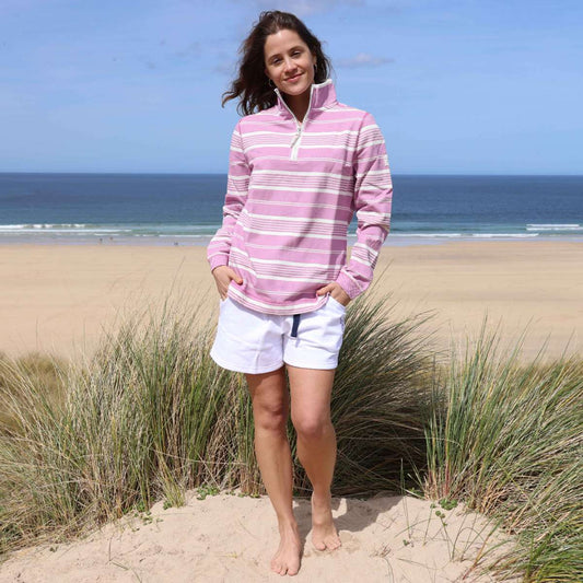 Pique 1/4 Zip Stripe Sweatshirt - Pink