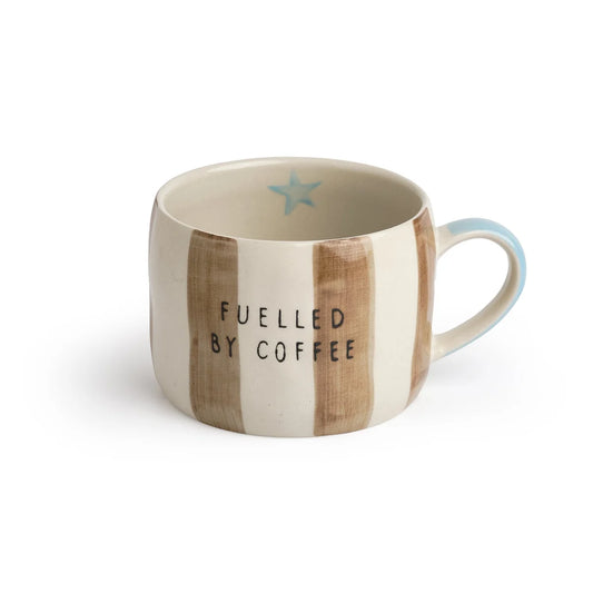 Belly Button Hand Painted Stoneware Striped Mug - Fuelled By Coffee