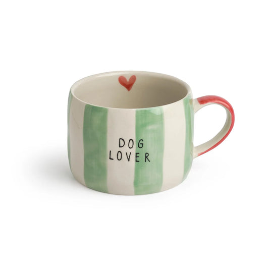 Belly Button Hand Painted Stoneware Striped Mug - Dog Lover