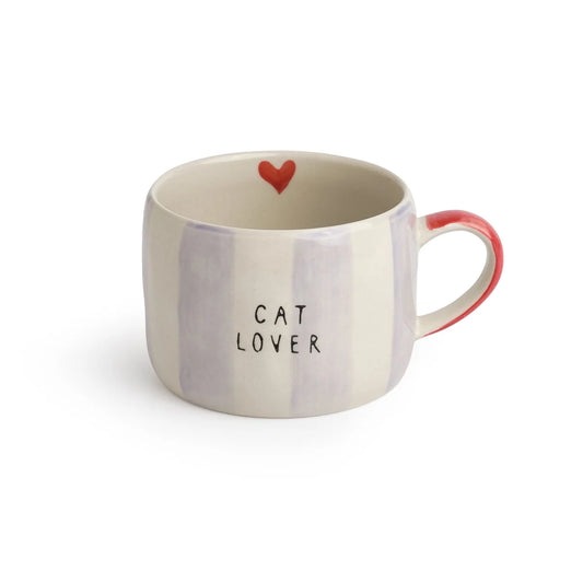 Belly Button Hand Painted Stoneware Striped Mug - Cat Lover