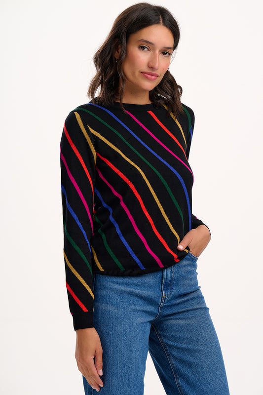 Sugarhill Rowena Jumper Rainbow Sliding Stripes on Black