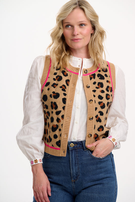 Sugarhill Natalie Knitted Waistcoat in Natural Leopard