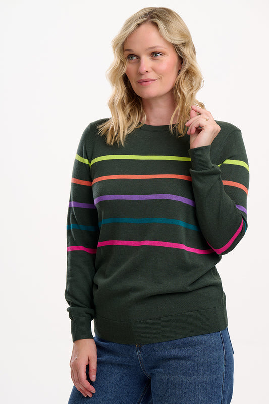 Sugarhill Rita Jumper Rainbow Stripes Khaki