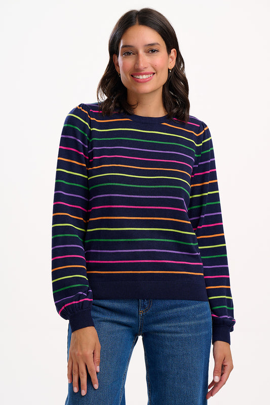 Sugarhill Madeline Jumper in Navy Rainbow Pop Stripes