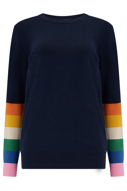 Sugarhill Rita Jumper Rainbow Stripes Navy