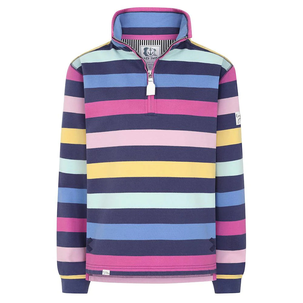 Ladies Striped 1/4 Zip Sweatshirt Twilight Multi by Lazy Jacks