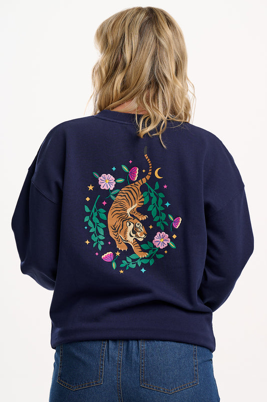 Sugarhill Magic Midnight Tiger Relaxed Eadie Sweatshirt in Navy