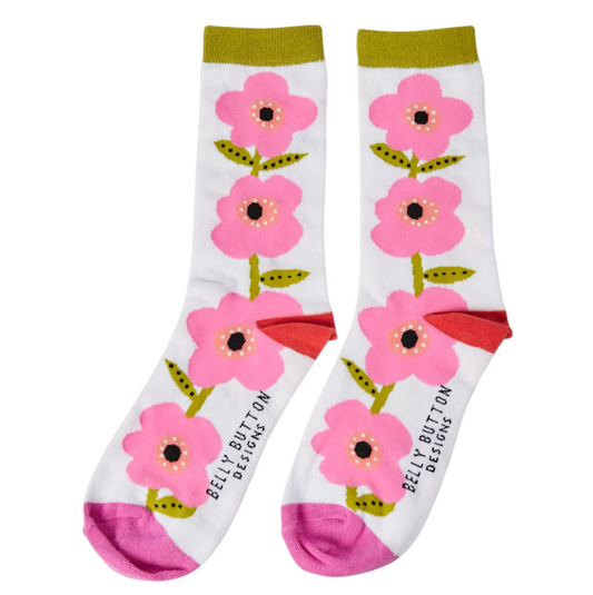 Mauve Flower Bamboo Socks - Belly Button