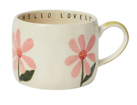 Hello Lovely Olive Blooms Stoneware Mug  - Belly Button