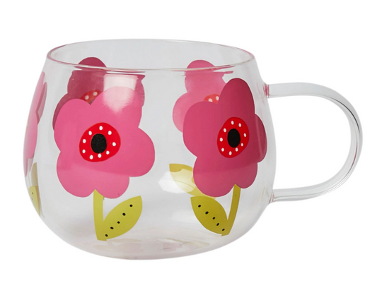 Mauve Flower Glass Mug  - Belly Button