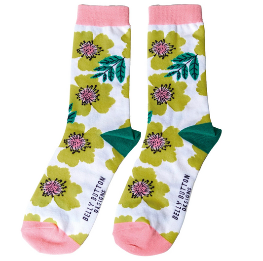 Yellow Rose Bamboo Socks - Belly Button