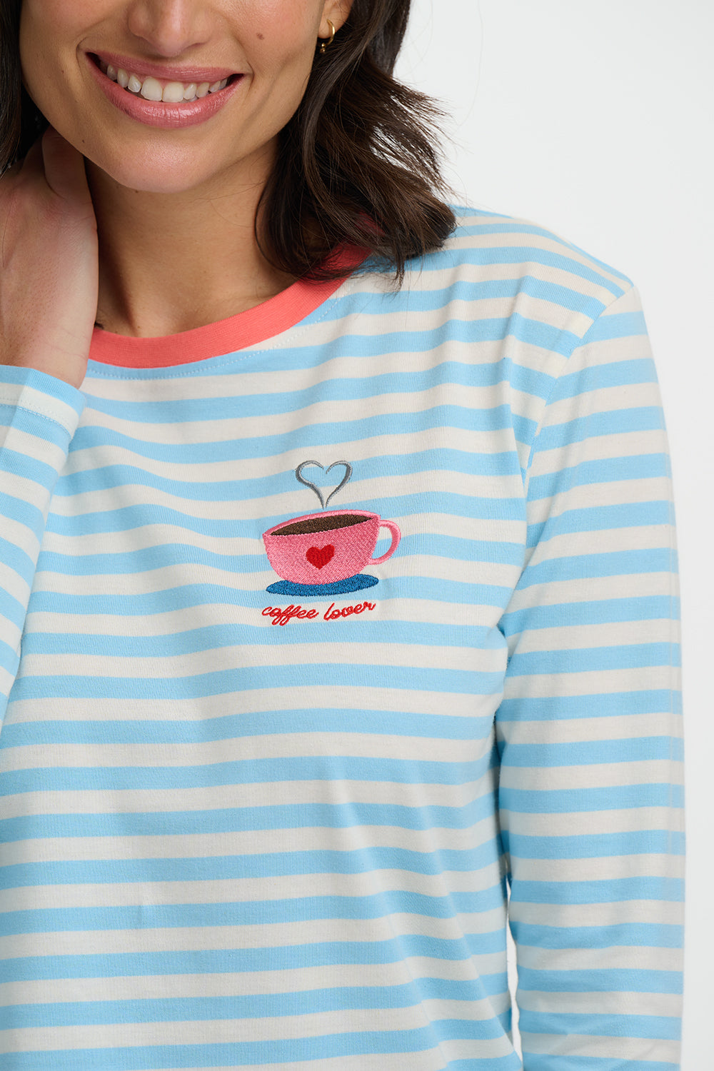 Sugarhill Brunswick Jersey Top White/Blue Coffee Lover